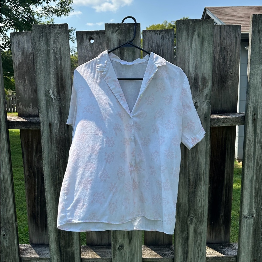 Light floral semi-sheer button down